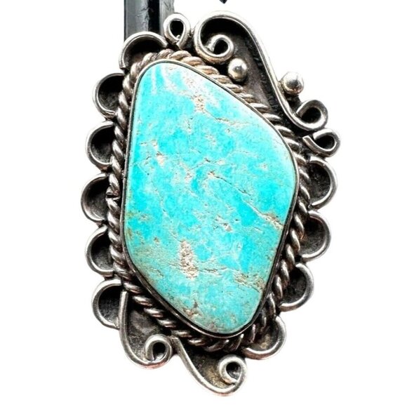 Vintage Native American Blue Turquoise Sterling Silver Ring Size 7.5 13 Grams - Picture 2 of 6